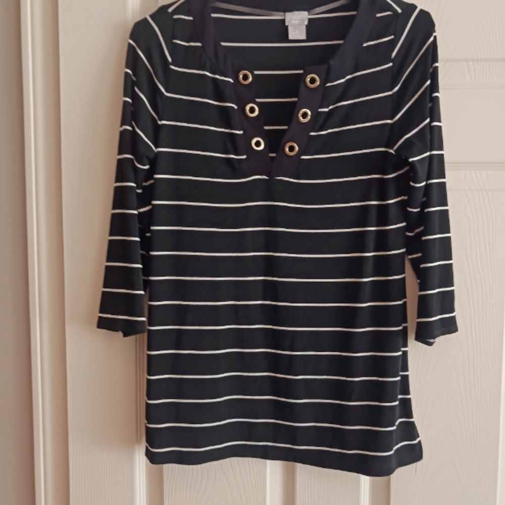 Chico's Black and White Striped Top